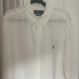 Ralph Lauren Men's White Linen Button-Down Shirt